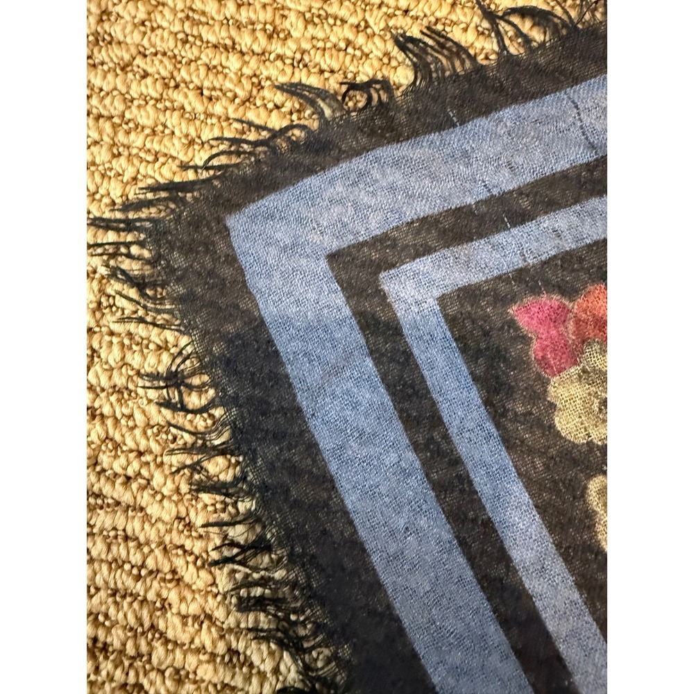 Vintage Loro Piana Cashmere Silk Shawl 55x55 Black Floral Fringe READ - Picture 9 of 12